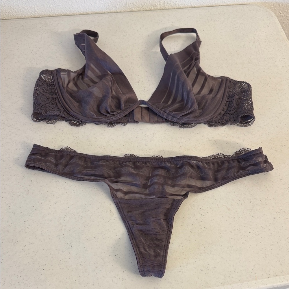 Adore Me Mauve Lace Bralette & Panty Set